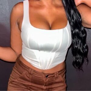 White Scoop Neck Corset Crop Top - Women